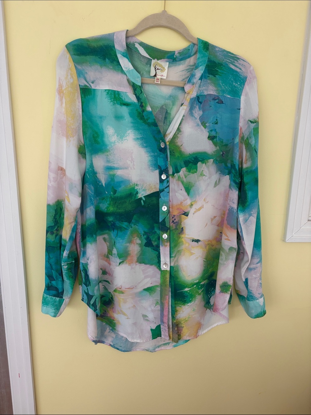 fig and flower Green & Teal Watercolor Floral Top